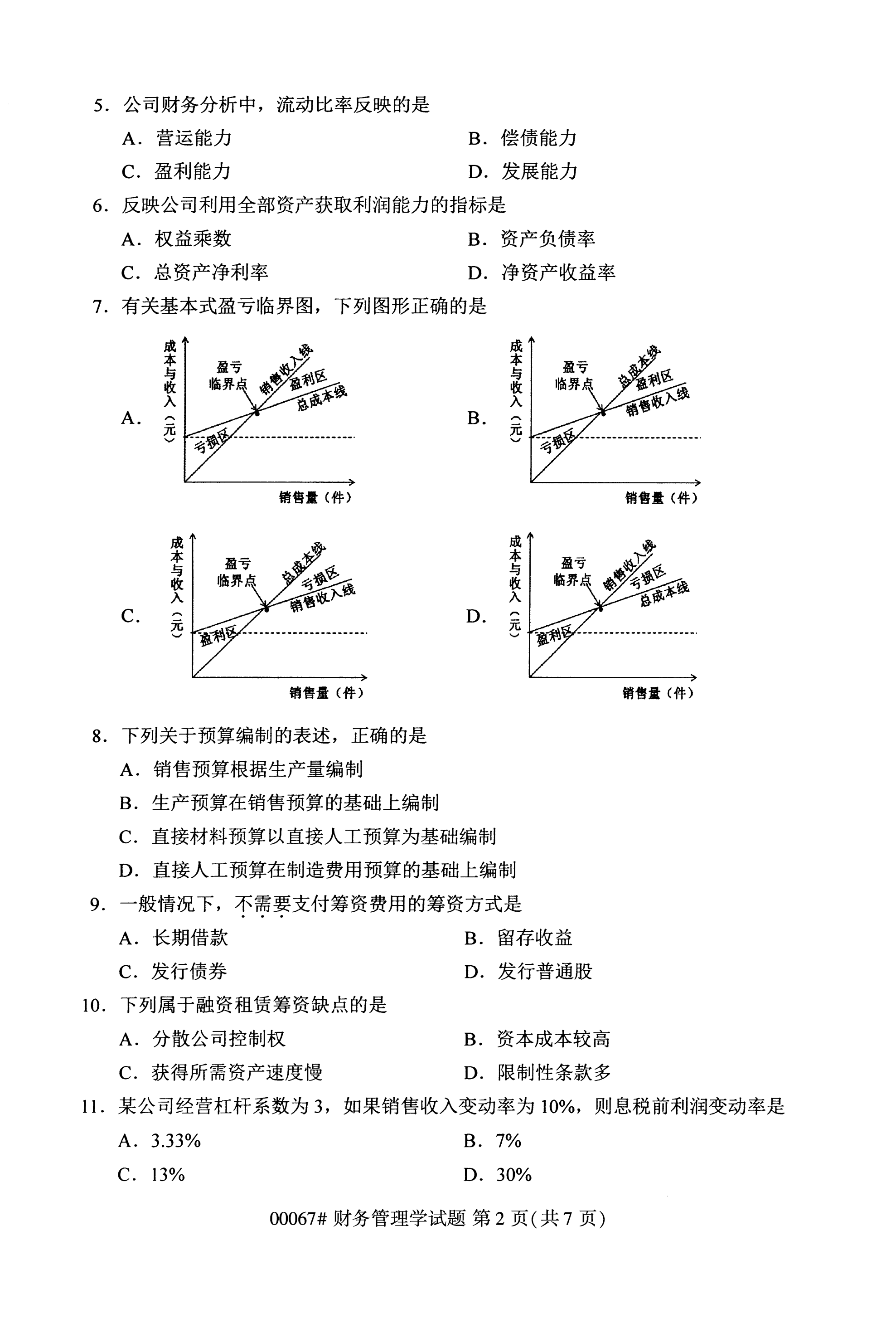 全国2020年10月自学考试财务管理学00067真题